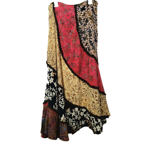 Asymmetrical Boho Batik Patchwork Midi Skirt M - Picture 2 of 10